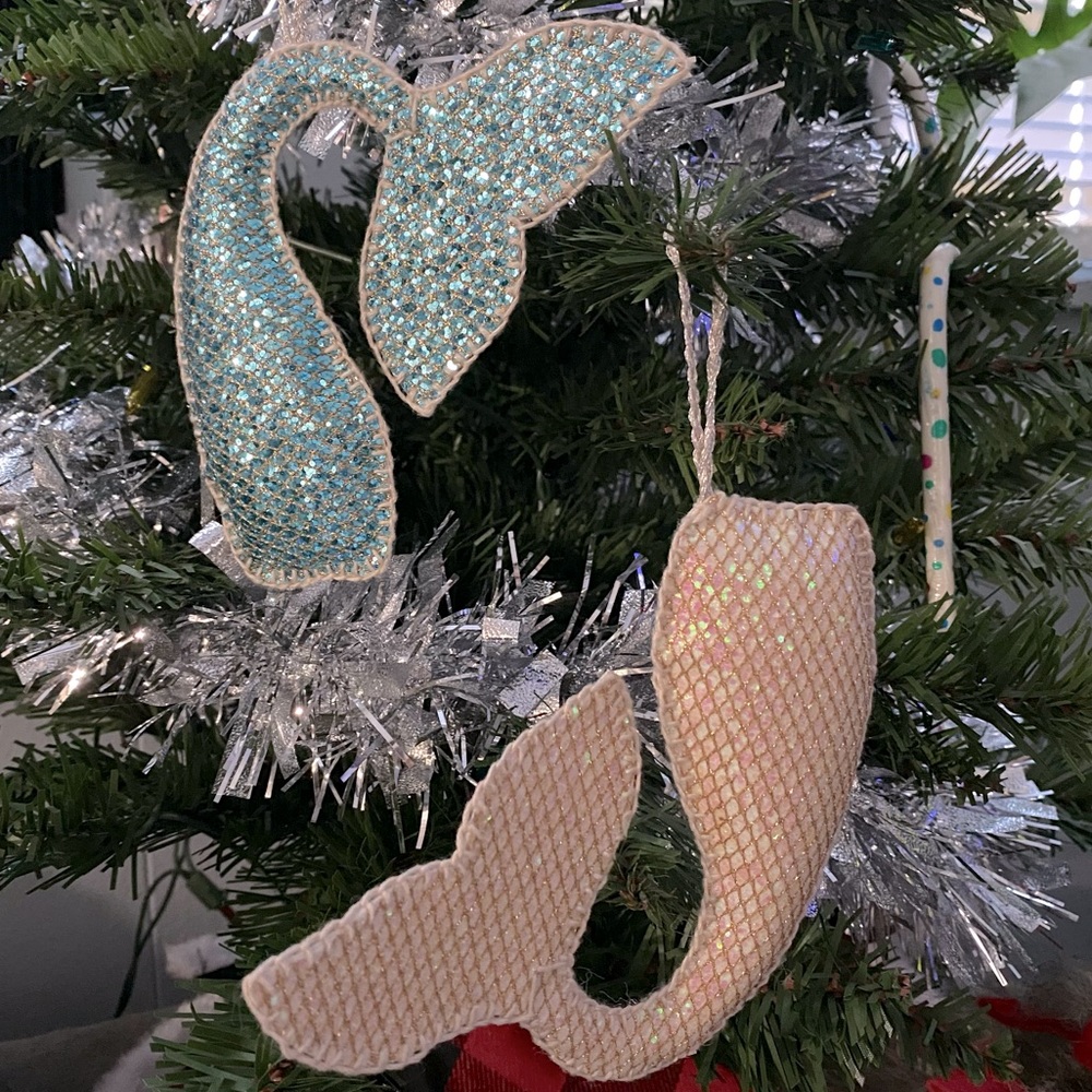 2 Glittery Mermaid Tail Ornaments Handmade